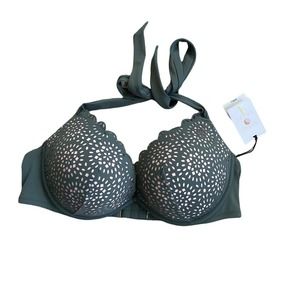 Green Shade Shore Bikini Top Halter Tie 38B Laser Super Cute Women's NEW…
